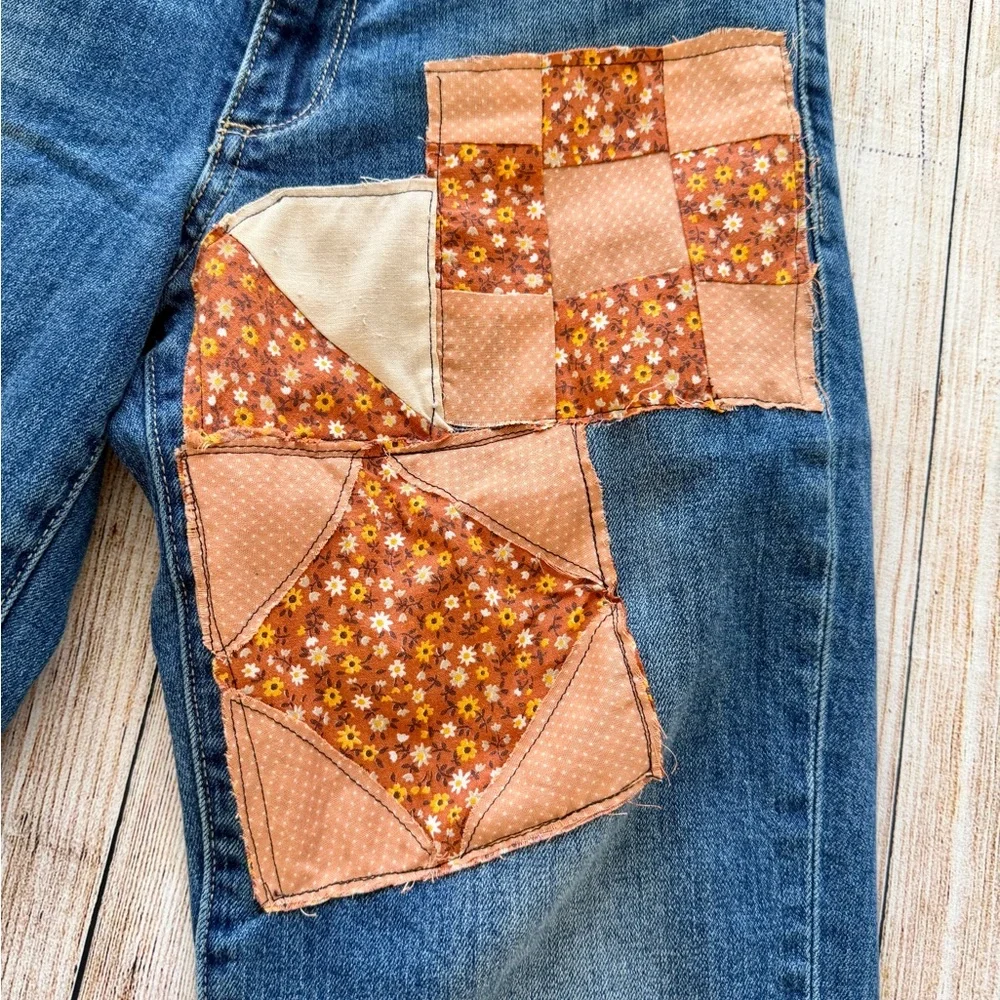 Lucky Brand Handcrafted Patchwork Jeans Size 27 / 4 Boho Quilt Denim